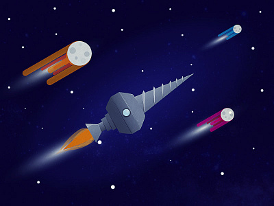 I mine asteroids asteroid drill illustration illustrator mining moon rocket space stars vector