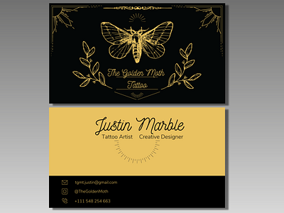 🖤The Golden Moth- Tattoo Business Card branding businesscards canva design graphic design illustration logo ui ux vector