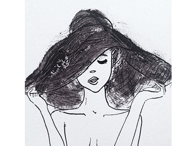 Mascara girl chinese ink drawing fifties girl illustration ink make up makeup mascara