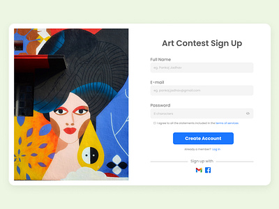Art Contest sign Up design graphic design login signup ui ui design