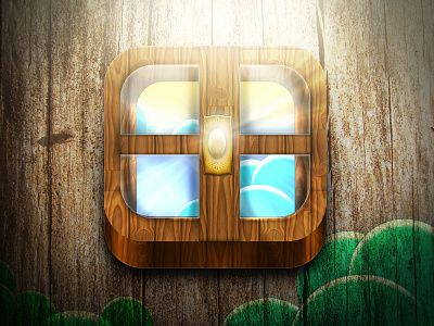 wooden window app design green icon illustration ipad iphone light mobile sun windows wood