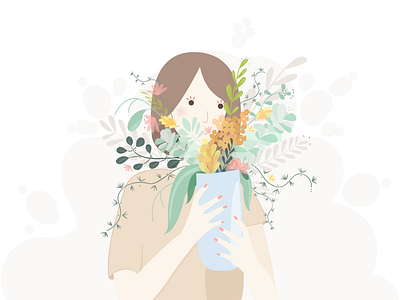 Hello my friend bouquet character colors debut flowers graphiste illustration nature pastel portrait women