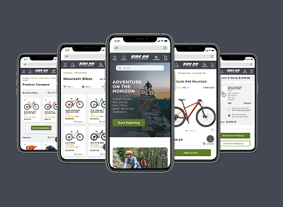 E-Commerce: RideOn Mobile Web bike branding e commerce graphic design hero image ios logo mobile web product page typography ui ux