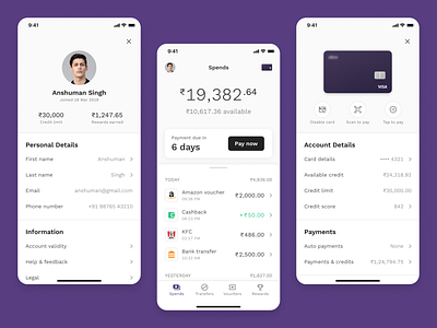 Fintech App – Spends app credit finance fintech minimal mobile payment score transaction