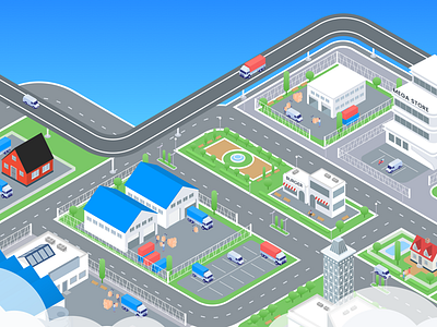 Logistics & Transportation Sector factory flow isometric logistics sketch transport truck