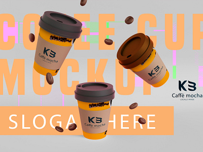 Take away flying paper coffee cup mockup