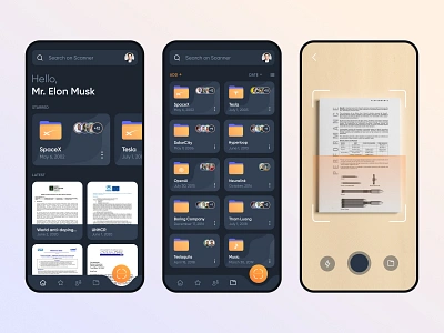 Document Scanner app creative dark design digital elonmusk icon mobile photo ui ux