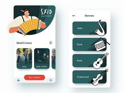 Sxid Festival app design illustration mobile music ui ux