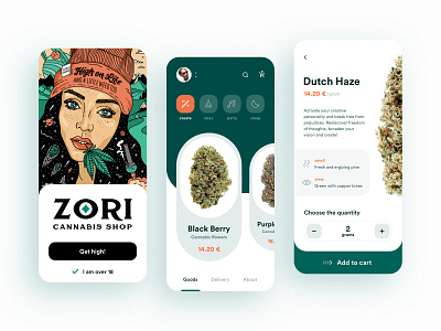 Zori Cannabis Shop app cannabis creative design digital ecommerce mobile shop ui ux weed