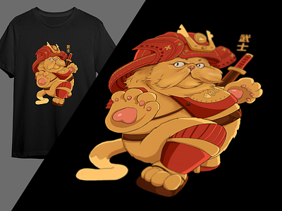 Tee Design "Samurai Cat" apparel branding clothing graphic graphic design illustration merch shirt tshirt