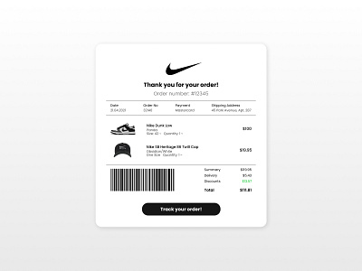 Seventeenth day of #DailyUI Challenge app application branding cap design email email receipt figma mobile mobile app nike receipt shoes shopping staywithukraine ui uiux ukraine ux war