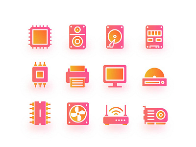 Hardware Gliph Icons component computer gliph gradient gradient icon gradient icons hardware icon icon a day icon app icon artwork icons icons design icons pack icons set iconset illustration interface material design solid