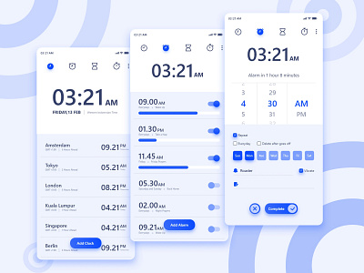 Clock App alarm alarm app android android app app app concept clock dayliui gradient icons interface ios material design mobile reminder schedule stopwatch timer ui ux