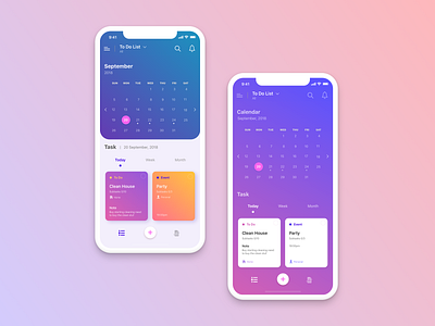 Todo app concept app design gradient background gradient color ios iphone x menu mobile mockup schedule task todo todo app ui ux