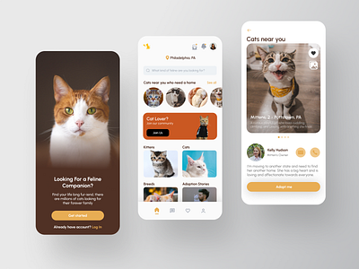 Cat Adoption App adoption animals cat lover cats concept feline figma mobile app design mobile design mobile ui pet adoption pets ui user interface