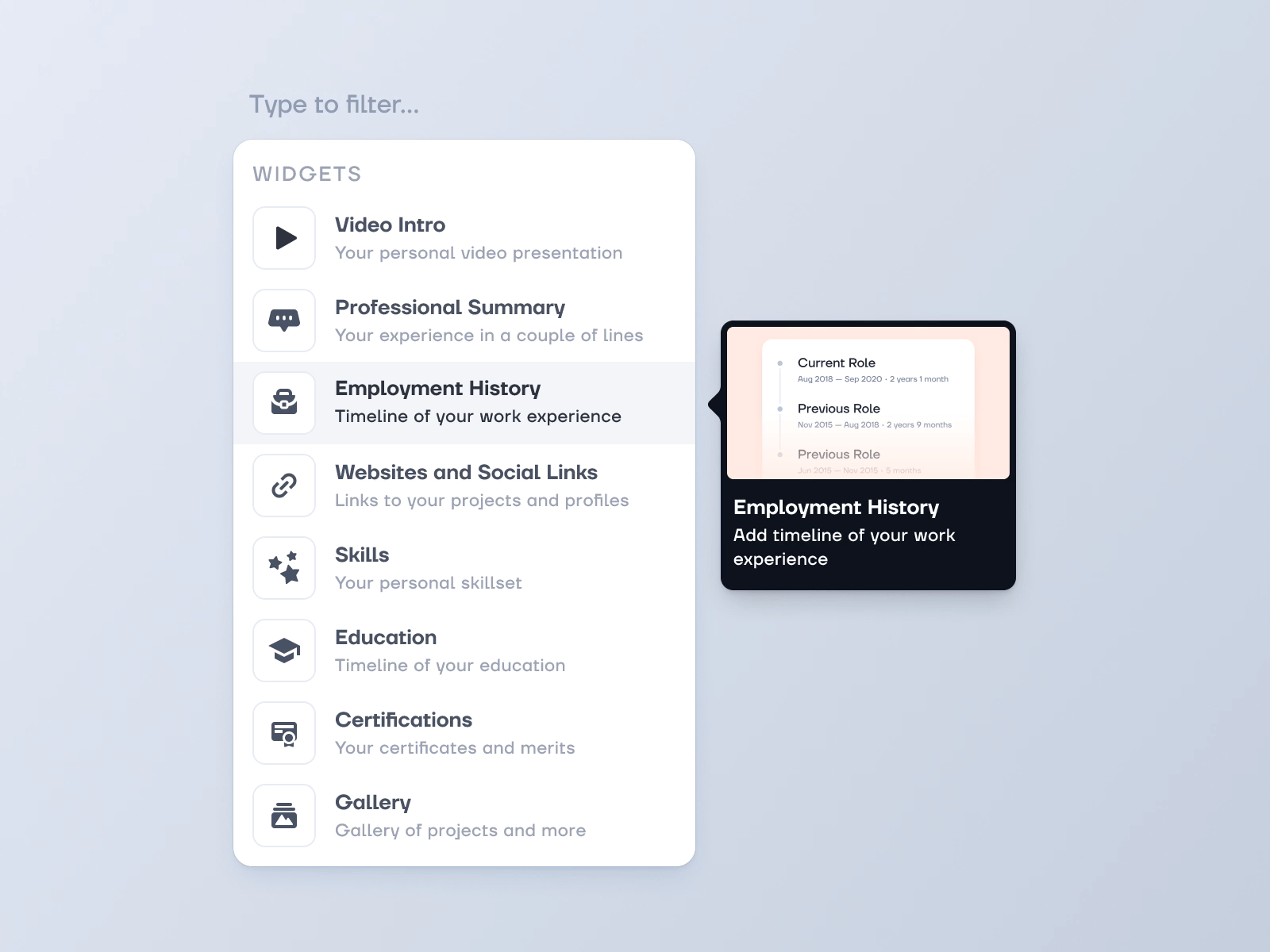 List of widgets | Experience Builder animation builder components design system drop down list hint motion product design tooltip ui ux