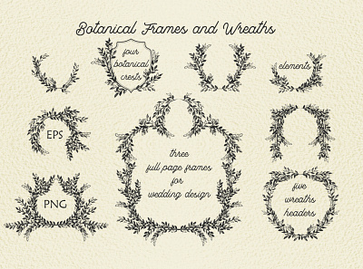 Botanical Frames and Wreaths botanical crests floral laurel vector wedding wreath