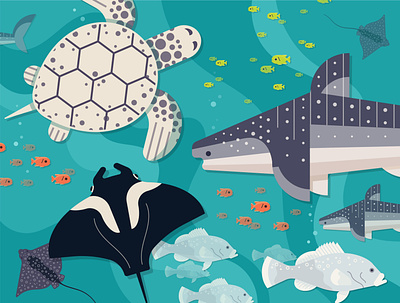Ocean Voyager Puzzle Illustration atlanta fish illustration minimal puzzle ray simple tank turtle vector whale shark