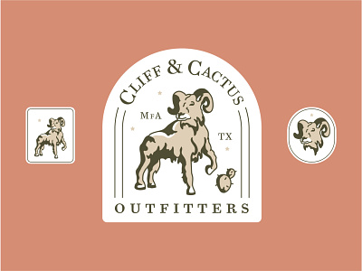 Cliff & Cactus Logo and Badges cactus cliff design digital goat illustration marfa minimal outfitter sheep simple texas vector
