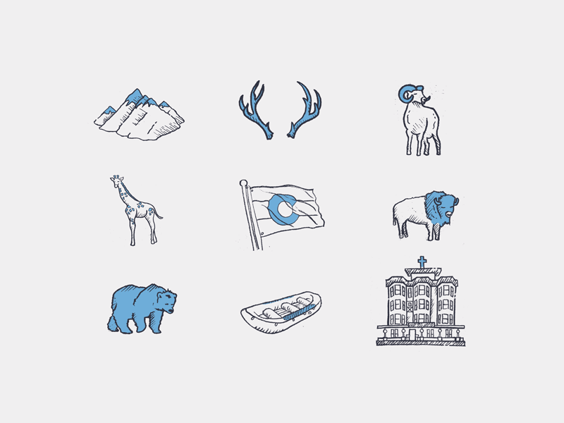 Hand Drawn Icon Series antlers bagles branding buffalo camp colorado design hand drawn hat icon illustration minimal mountain pencil shirt simple summit symbol usa vector