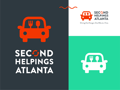 Brand work for Second Helpings Atlanta atlanta brand branding brandon grotesque car delivery design food forced connection fork green grey helpings logo non profit organization recycle red second simple spoon