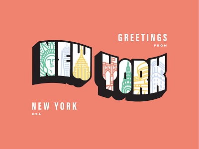 A Post Card for NYC brooklyn bridge chrysler design digital empire state building flat guggenheim icon illustration minimal new york new york city nyc one world trade center simple statue of liberty typography vector web
