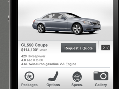 MBUSA Mobile - Car Details icons menu mercedes benz mobile mobile web ui