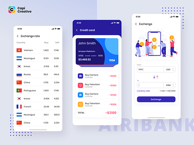 AiriBank – Banking, Finance & Crypto Wallet App UI KIT app design banking app crypto app crypto exchange crypto wallet finance app ui kit ui kit design ui ux