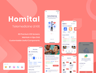 HOMITAL - TELEMEDICINE UI KIT app design creative figma health app mobile sketch telemedicine app ui kit vector