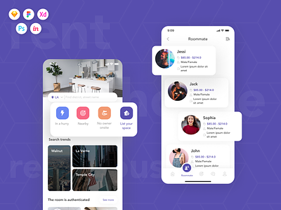 RentHouse - Simply Home Search Mobile App UI Kit app capi creative design figma home search mobile mobile app sketch ui kit xd