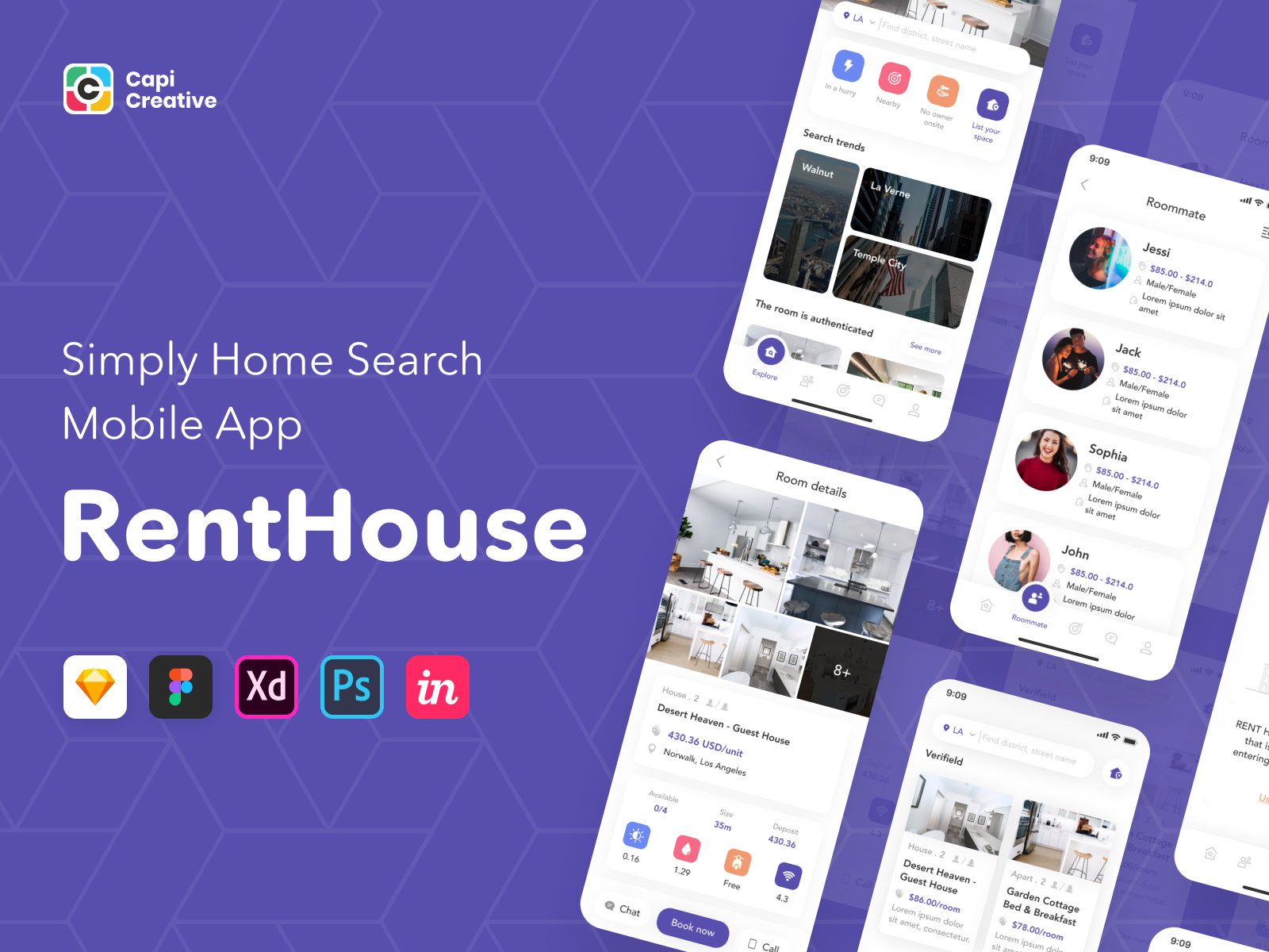 Renthouse Simply Home Search Mobile App UI Kit by Capi Product on