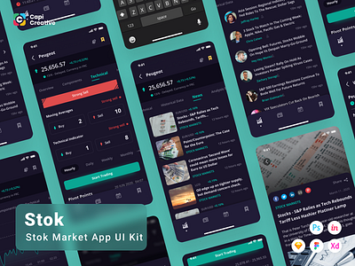 Stok - Stock Market App UI Kit app design creative design figma ios kit sketch stock ui ui design ui kit