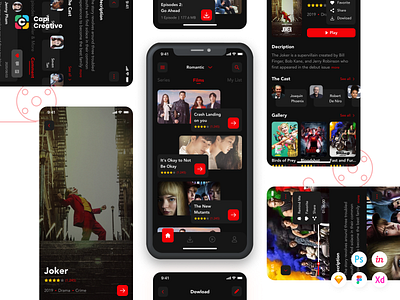 WaFilm - Entertainment App UI Kit app design creative dark dark theme design figma ios kit mobile ui ui design ui kit