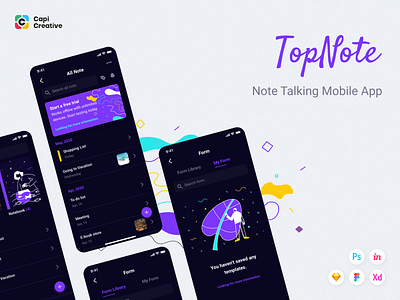 TopNote - Note Talking Mobile App app design creative design figma ios kit mobile note notepad notes app ui ui kit