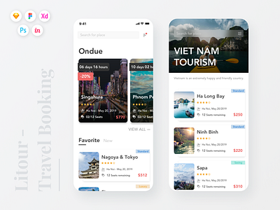 LiTour - Travel Booking App UI Kit app design creative design figma ios kit mobile mobile app ui ui design ui kit