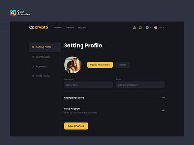 CaKrypto - Crypto App & Web UI Kit bit coin capi coin creative crypto design illustration stock ui web