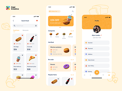 Foodopia - F&B App UI Kit 3d app capi creative design food illustration mobile order rate ui ui kit