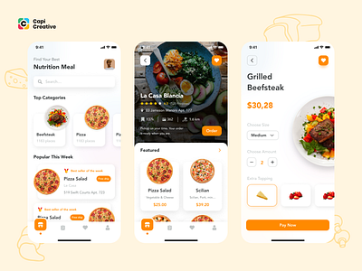 MeaDeli - Food delivery app UI Kit app booking capi creative design food illustration map mobile restaurant ui ui kit