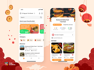 UI Concept Lunar New Year app branding capi creative delivery design food happy new year illustration logo lunar mobile new year new year eve restaurant tet ui ui kit