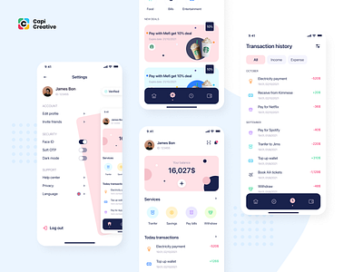 MeFi - E-wallet App UI Kit app bank banking branding capi creative design e wallet exchange finance illustration logo mobile transfer ui ui kit wallet