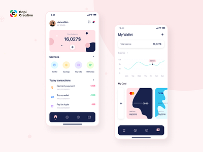 MeFi - E-wallet App UI Kit app branding capi chart creative design home illustration logo mobile money transfer ui ui kit wallet