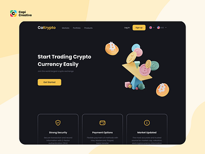 CaKrypto – Crypto App & Web UI Kit app branding capi coin creative crypto design home illustration landing page logo mobile payment stock transaction ui ui kit web