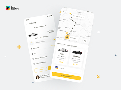 GODY - Car Booking Mobile App UI Kit app booking branding capi car creative design drive home illustration logo map mobile ride ui ui kit