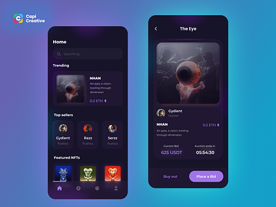 NFT UI Concept app blockchain branding buy capi coin creative crypto design details home illustration logo market marketplace mobile nft trade ui ui kit