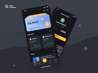 CaKrypto – Crypto App & Web UI Kit app blockchain branding capi coin creative crypto design home illustration logo mobile portfolio price trade ui ui kit