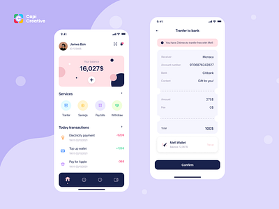 MeFi - E-wallet App UI Kit app branding capi card creative design details finance home illustration logo mobile stock transaction ui ui kit wallet