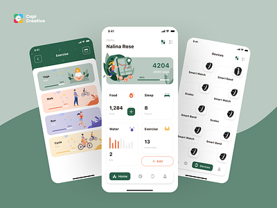 Healiza - Health Care Mobile UI Kit app branding calories capi creative design fitness health healthcare illustration logo mobile nutrition ui ui kit