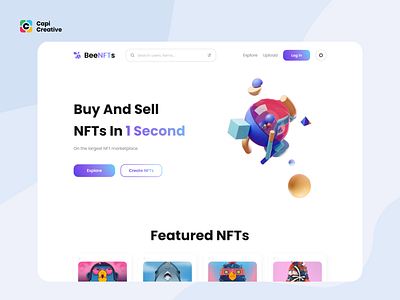 BeeNFTs - NFT Market App UI Kit app branding capi coin creative crypto design home illustration landing page logo market marketplace mobile nft trade ui ui kit web web design