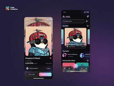 UI NFT Concept app auction bid blockchain home mobile nfts nfts detail ui ux web3
