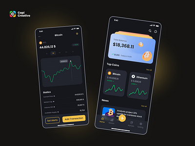 CaKrypto – Crypto App & Web UI Design app bitcoin capi crypto design detail graph home mobile statics transaction trending ui ui kit